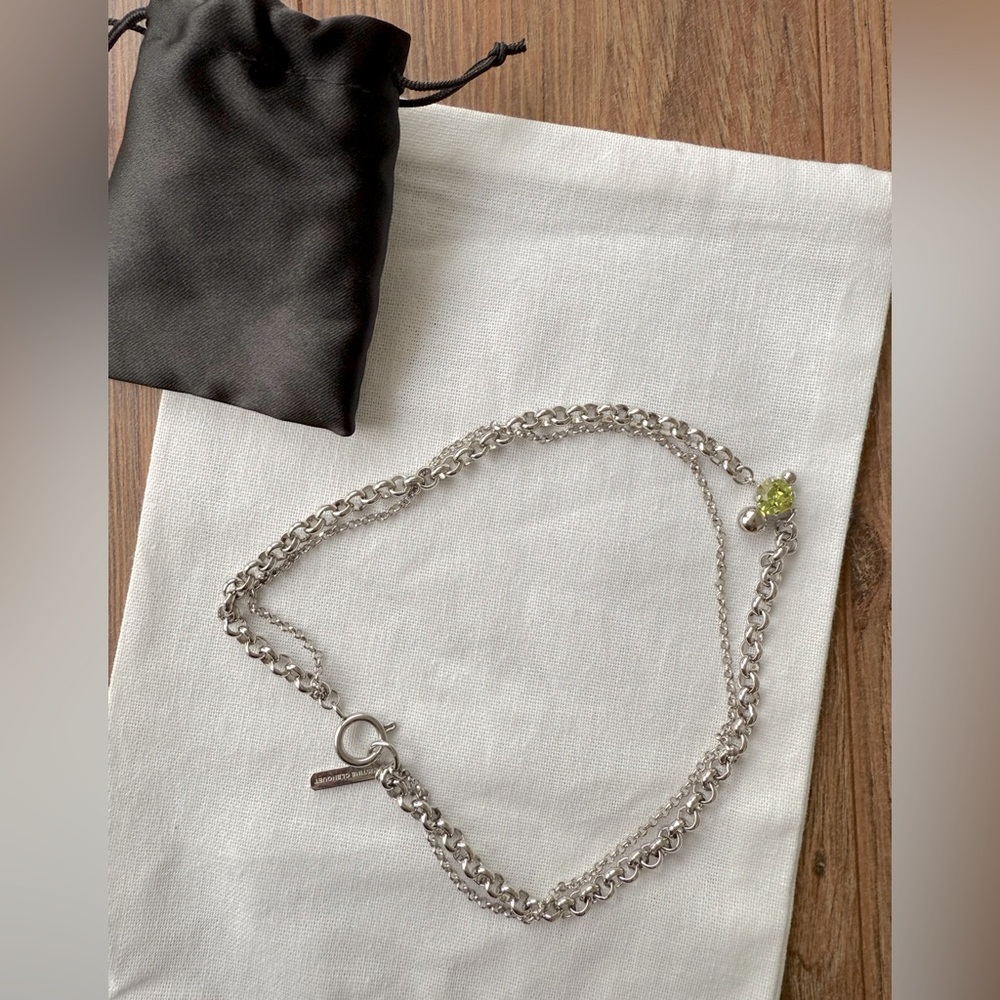 Stylish Silver Necklace with Green Charm
